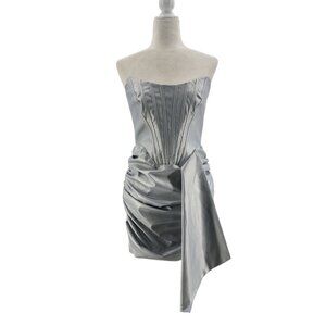 NWOT Lavish Alice Womens 8 Dress Metallic Faux Leather Silver Corset Strapless